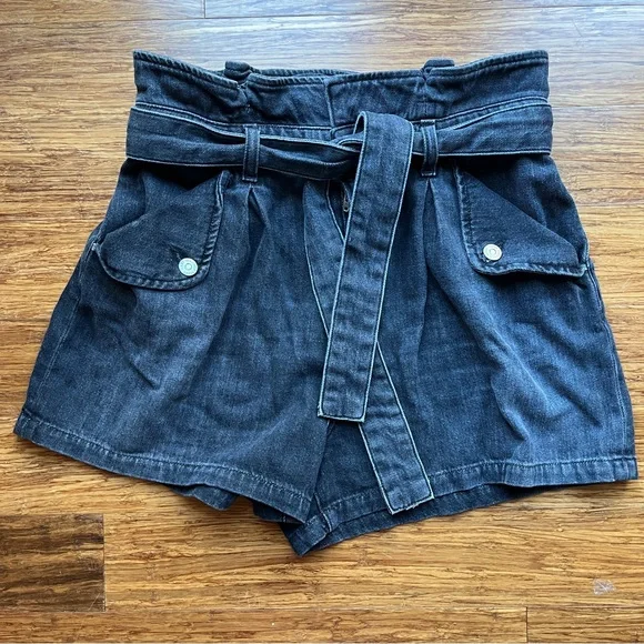 Veronica Beard Nori High Rise Paperbag Waist Denim Shorts Washed Onyx Sz 29 - Picture 5 of 12